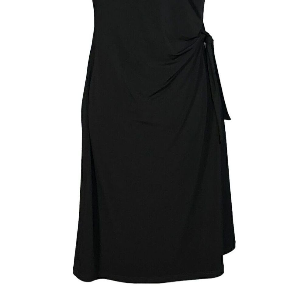 Clara Sun Woo Sheath Dress Black Faux Wrap Size Small Ruched Minimalist Capsule - Picture 5 of 9